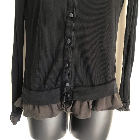 CLU Ruffle Ribbed Light Weight Black Cardigan M - Picture 3 of 11